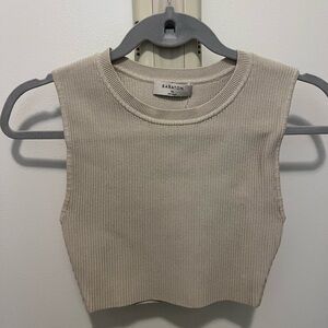 Babaton Beige Ribbed Muscle Tee